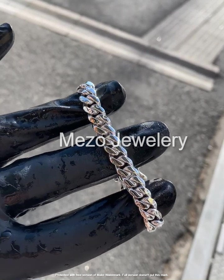 Cuban Link Bracelet with diamond on Clasp,Silver 925 Curb Link Bracelet,10mm Sterling Silver Cuban Link Bracelet,Men bracelet Women Bracelet