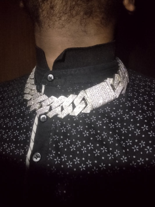 Heavy Solid 925 Sterling Silver Men's VVS1 Moissanite Diamonds Studded Cuban Chain,Icedout Rapper chains,30mm wide, Quality Box Clasp