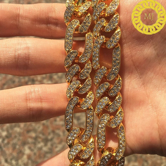 13MM VVS1 Moissanite Diamond Miami Cuban Figaro Chain With 14k White Gold Finished In Sterling Silver 925,16"-28'' ,Pass The Diamond Tester