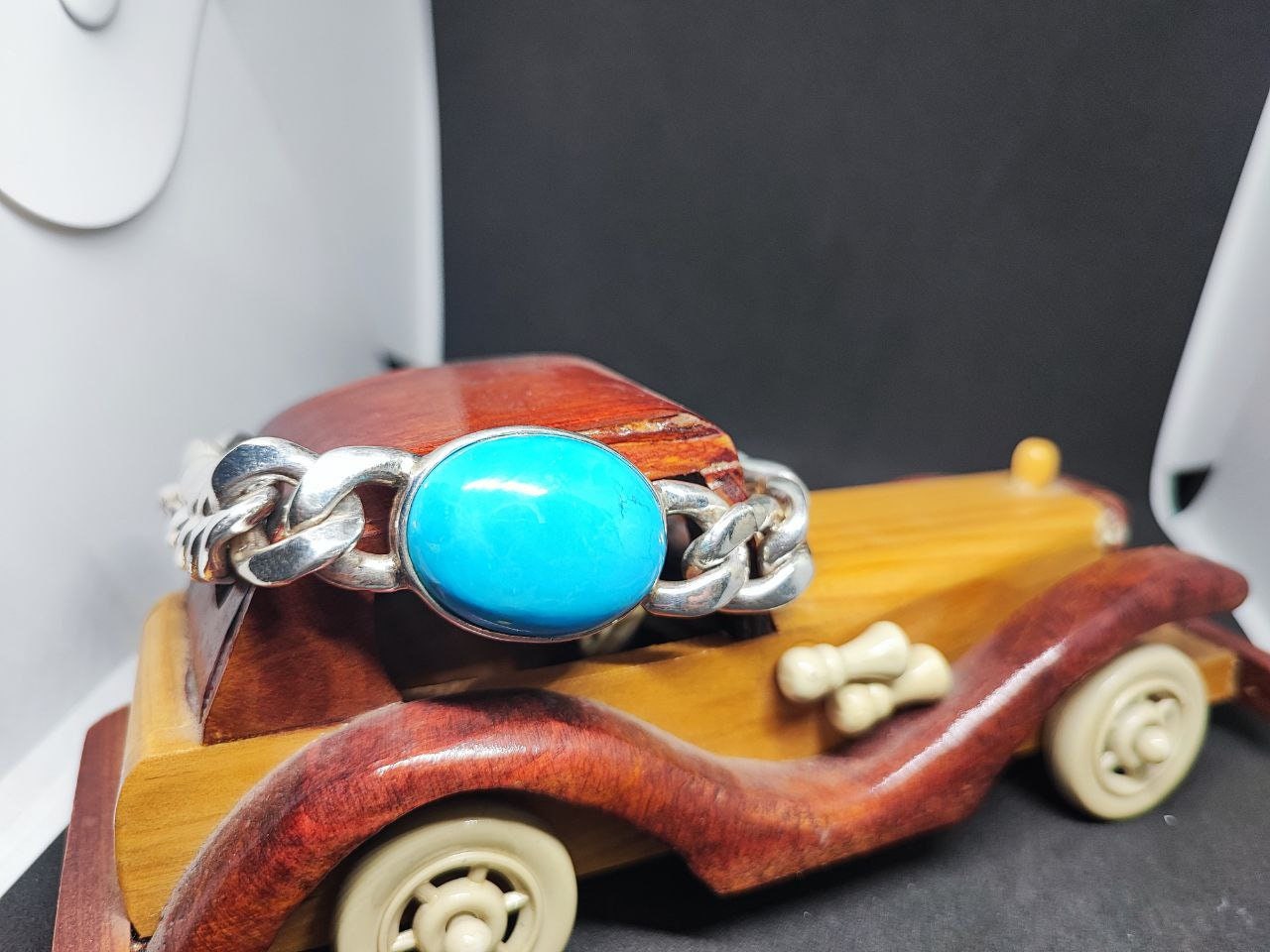turquoise Cuban Chain Bracelet, 925 Sterling Silver Cabochon Men's Jewelry December Birthstone,heavy Cuban silver Bracelet,Gifts for him