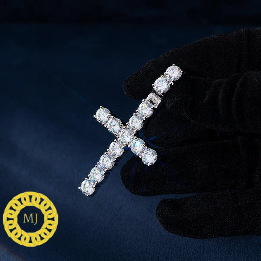 5 MM VVS Moissanite Diamond Cross Pendant,Icedout bling cross Silver Pendant For Men & Women,Charm Pendant,Wedding Pendant, Anniversary gift