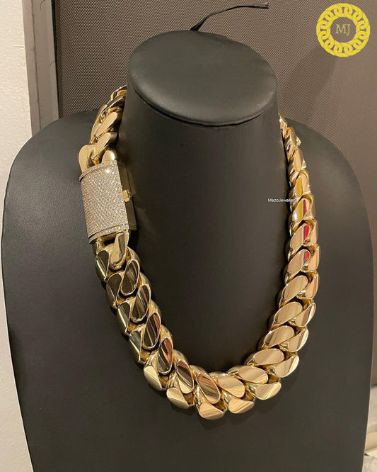 30mm 20" Miami Cuban Link Chain 950 Gram Heavy Solid 925 Sterling Silver 14K Gold Plated Curb Chain For Men And Women Hiphop Chain, icy lock