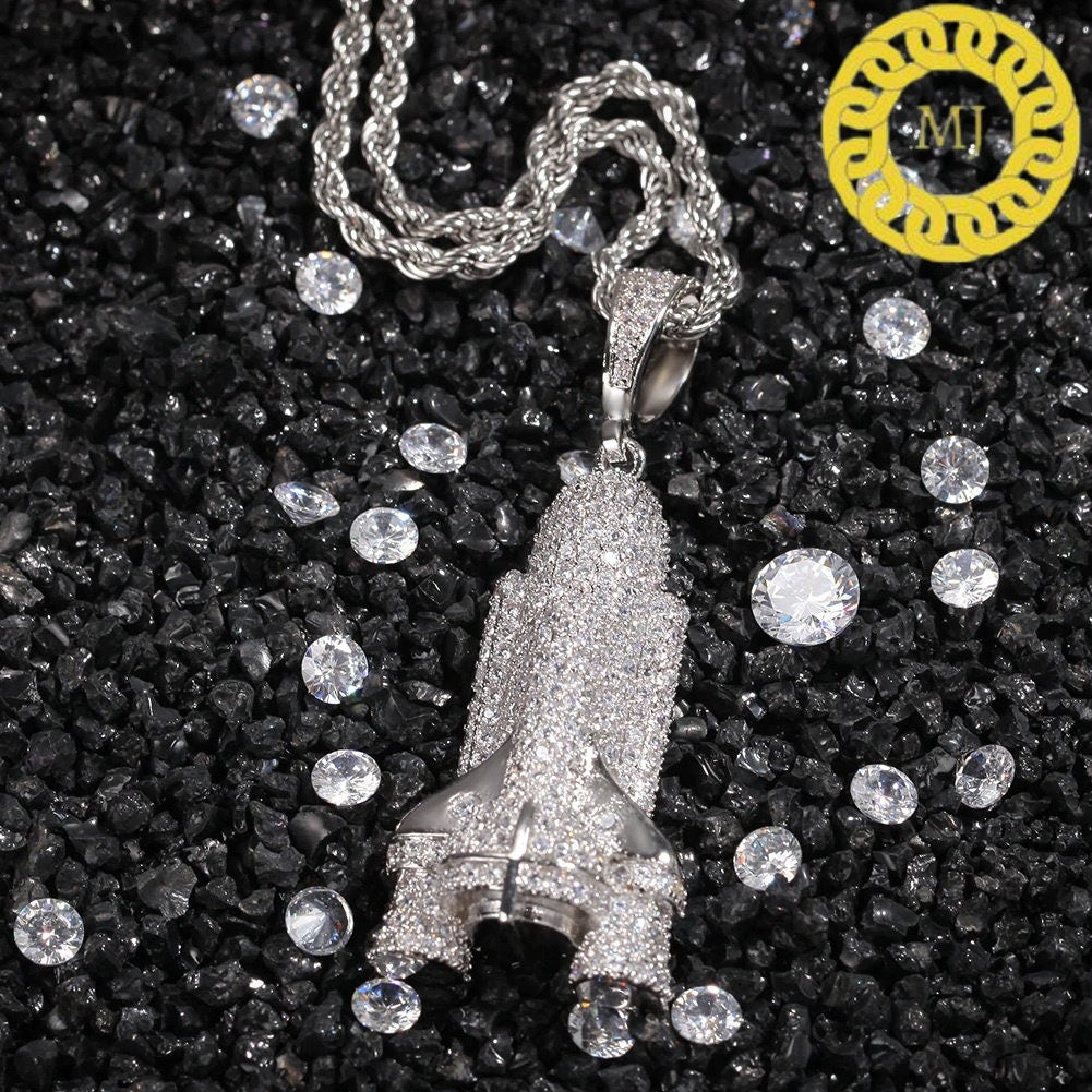 Moissanite diamond 3D Rocket Spacecraft Pendant Necklace, Silver 925,Icedout Rocket Pendant,Flawless VVS Moissanite jewelry,Rocket jewelry