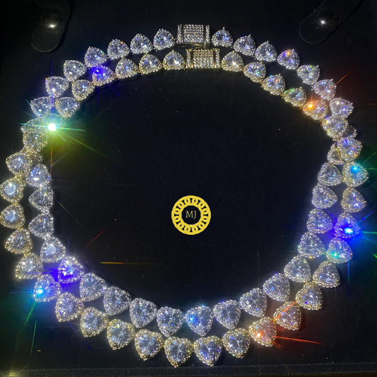 8mm Heart Shape Moissanite Tennis Link Chain in 14k Gold Finish/925 silver necklace / Cuban Choker / Diamond Choker / Hip Hop Chain / Gifts