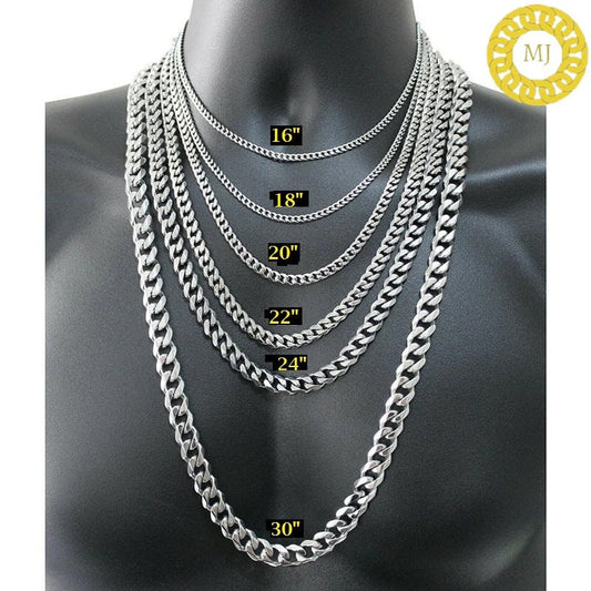 3-11mm Heavy Solid 925 Sterling Silver Men's Miami Cuban curb Chain Necklace Anti-Tarnish, wide 18"-28" Inch Hop with Fine quality Clasp