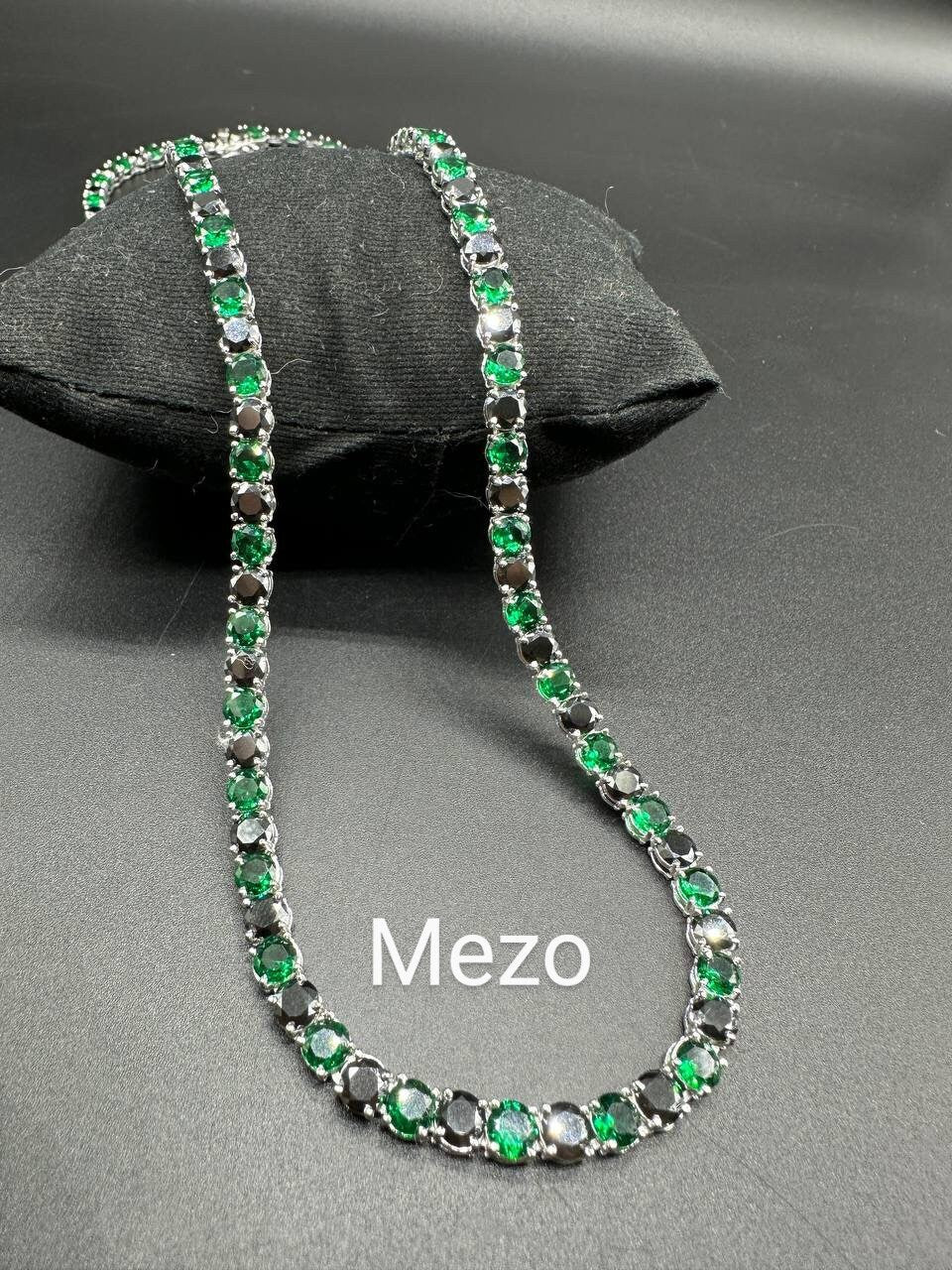 Emerald and black diamond Tennis Necklace,SOLID 14 k Gold Iced Out Tennis Chain Single Row 16"-30",Black and green unique Necklace