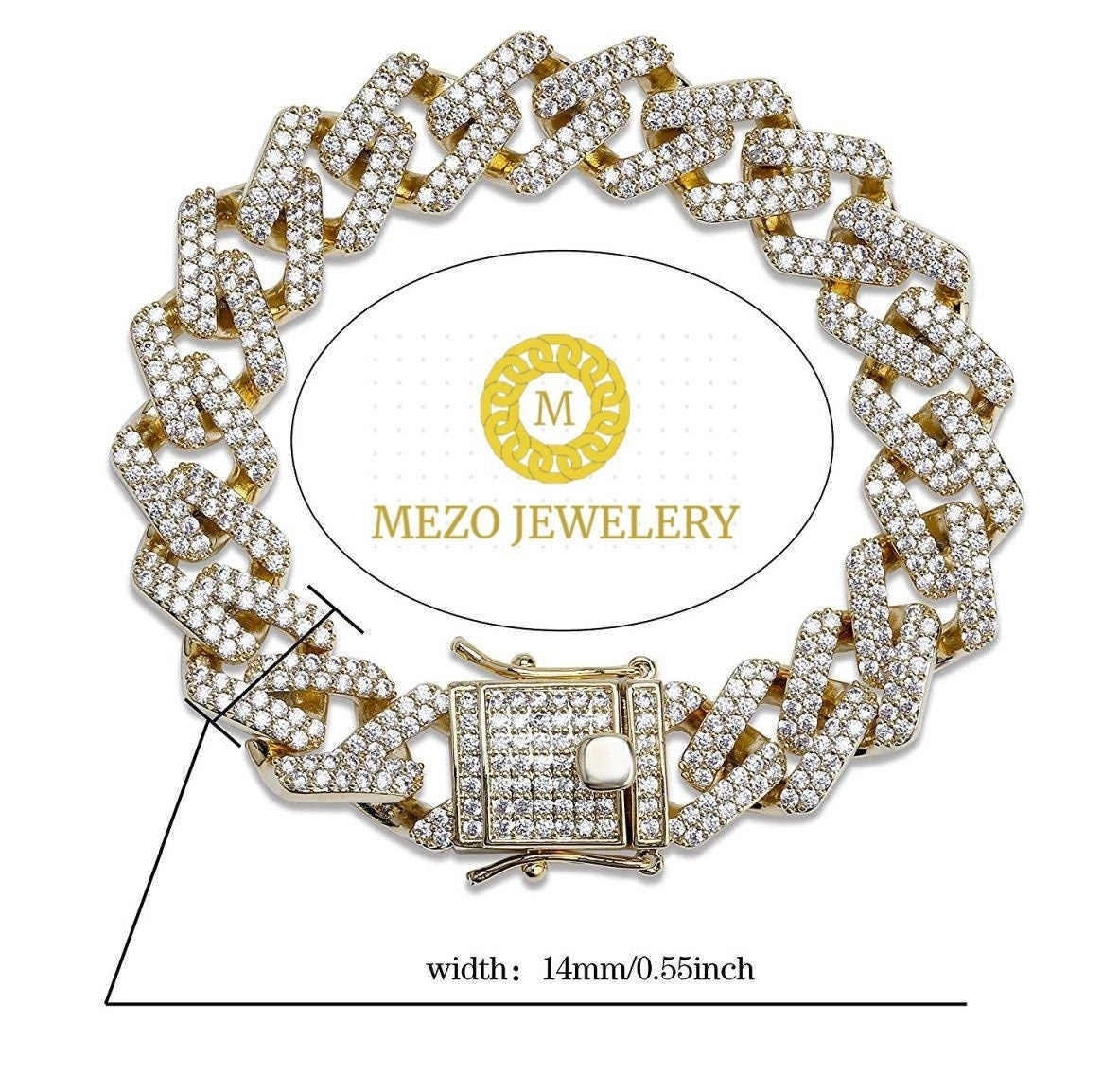 VVS1 Moissanite Diamond Cuban Bracelet Real 925 Silver Large Hip Hop Men's Prong Cuban Bracelet Iced Gold 14MM ,Best Gift For Him