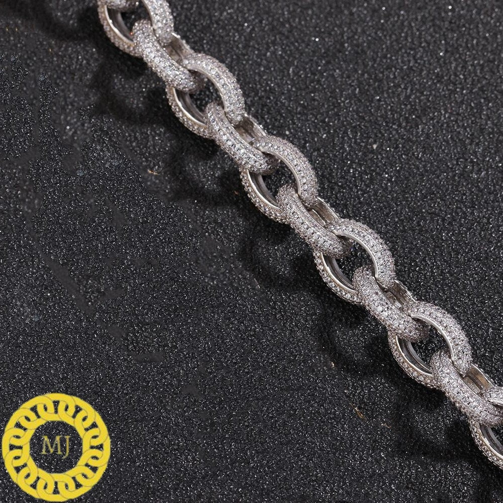 12MM Rolo Cuban Chain | 14K Yellow Gold Finished in 925 Solid Silver | VS1 Quality Moissanite | 16-28 Inches, pass diamond Tester ,Icy chain