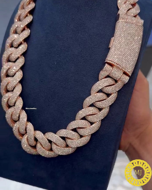 Heavy Solid 925 Sterling Silver Men's VVS1 Moissanite Diamonds Studded Cuban Chain,Icedout Rapper chains,25mm wide, Quality Box Clasp