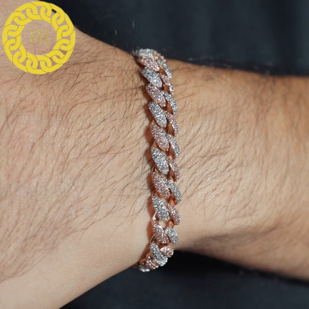 8.5mm Fully Iced Out Two Tone VVS Moissanite Diamond Miami Cuban Bracelet Custom Hip Hop Rapper 10mm Cuban Link Bracelet For Men & Women