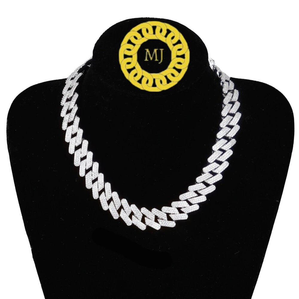 Heavy Solid 925 Sterling Silver Men's VVS1 Moissanite Diamonds Studded Cuban Chain,Icedout Rapper chains,20mm wide, Quality Box Clasp