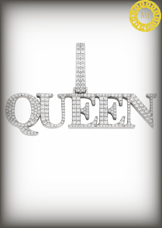 Women Hip Hop QUEEN Letter Pendant Necklace , Moissanite Iced Out Bling HipHop Necklaces Fashion Jewelry,ICY Queen Pendant,Icedout jewelry