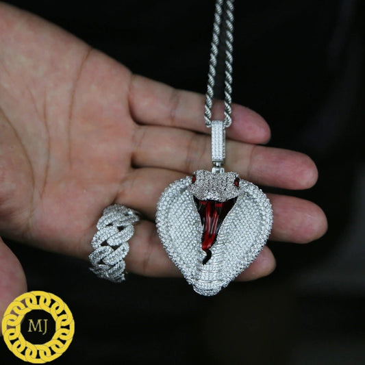 Hip Hop VVS 3d Moissanite Cobra Snake Necklace,Iced Out Big Bail Red Tongue Snake Pendant Chain,with Free Rope Chain,Birthday Gifts for him