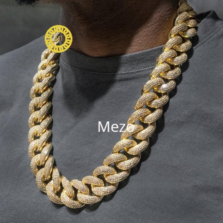 Heavy Solid 925 Sterling Silver Men's VVS1 Moissanite Diamonds Studded Cuban Chain,Iced Out Rapper chains,28mm wide, Quality Box Clasp
