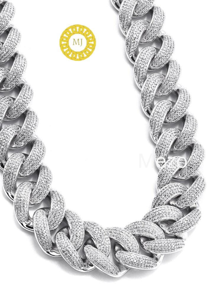 Heavy Solid 925 Sterling Silver Men's VVS1 Moissanite Diamonds Studded Cuban Chain,Iced Out Rapper chains,28mm wide, Quality Box Clasp