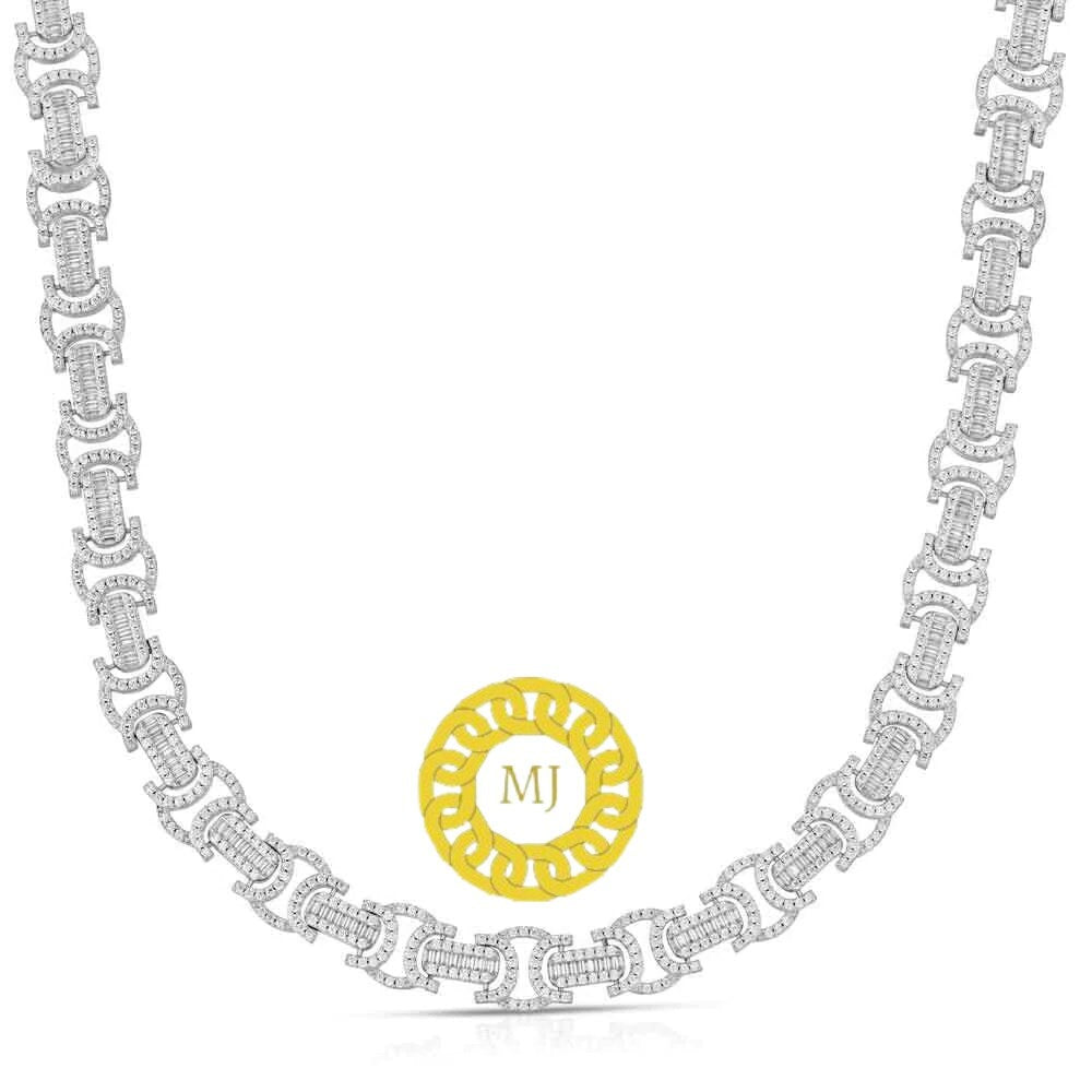 10 MM Flat Byzantine Chain VVS1 Moissanite Diamond In Sterling Silver 925 , 16 - 28'' ,Baguettes diamond Bling chain,Pass The Diamond Tester