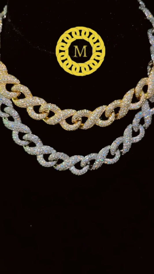 15 mm Infinity Cuban Chain VVS1 Moissanite With 14k White Gold Finished In Sterling Silver 925 , 18 - 26 Inch'' ,Pass The Diamond Tester