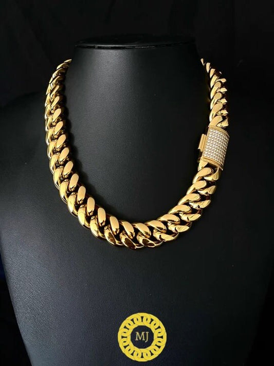 Solid 925 Sterling Silver Chain Men's Heavy 18mm Miami Cuban Link Chain Necklace, Ice Out Lock Hip Hop VVS quality stone, Box Clasp