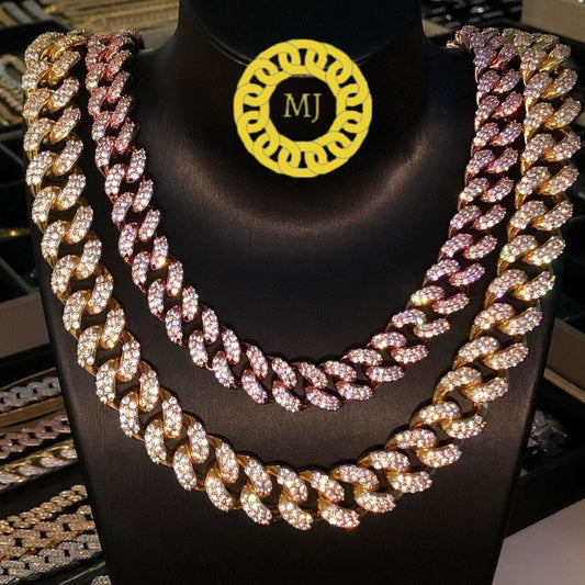 Heavy Solid 925 Sterling Silver Men's VVS1 Moissanite Diamonds Studded Cuban Chain,Icedout Rapper chains,16mm wide, Quality Box Clasp