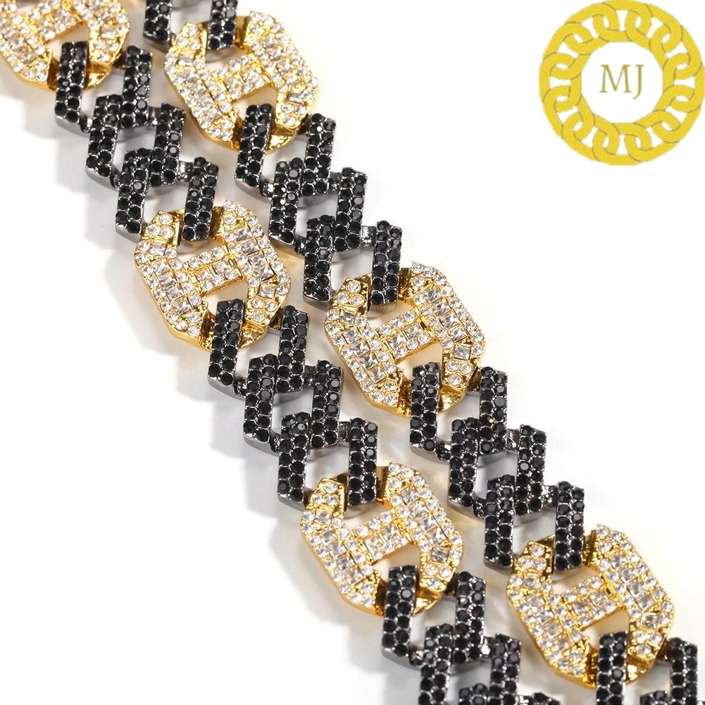 17MM VVS1 Moissanite Diamond Miami Cuban Figaro Chain in Sterling Silver 925, Iced out Two tone 3:1 Figaro Necklace,Pass The Diamond Tester