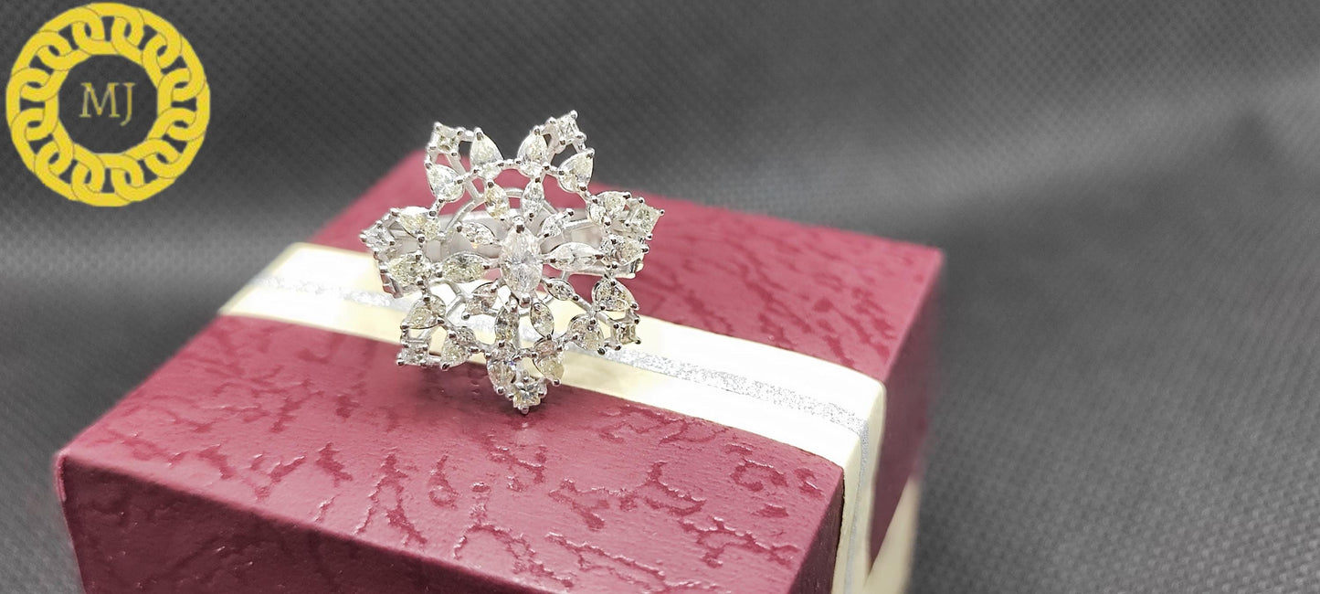 Pear, Marquise leaves, Princess cut Shape Diamond Ring,Cocktail Ring,18k Solid Gold,Natural Diamonds, Diamonds ring, Fancy cut,gift for her