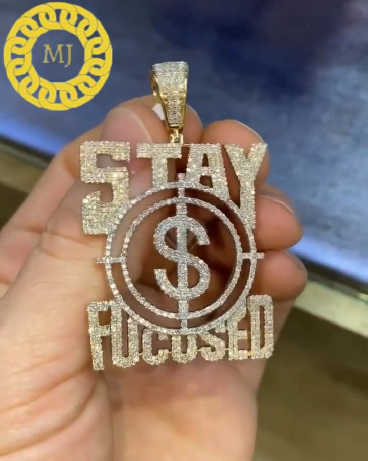 Round Moissanite Iced Out Pendant/Stay focused Moissanite Pendants / Personalized Pendant With Your Own Words/Iced out Men's Pendant