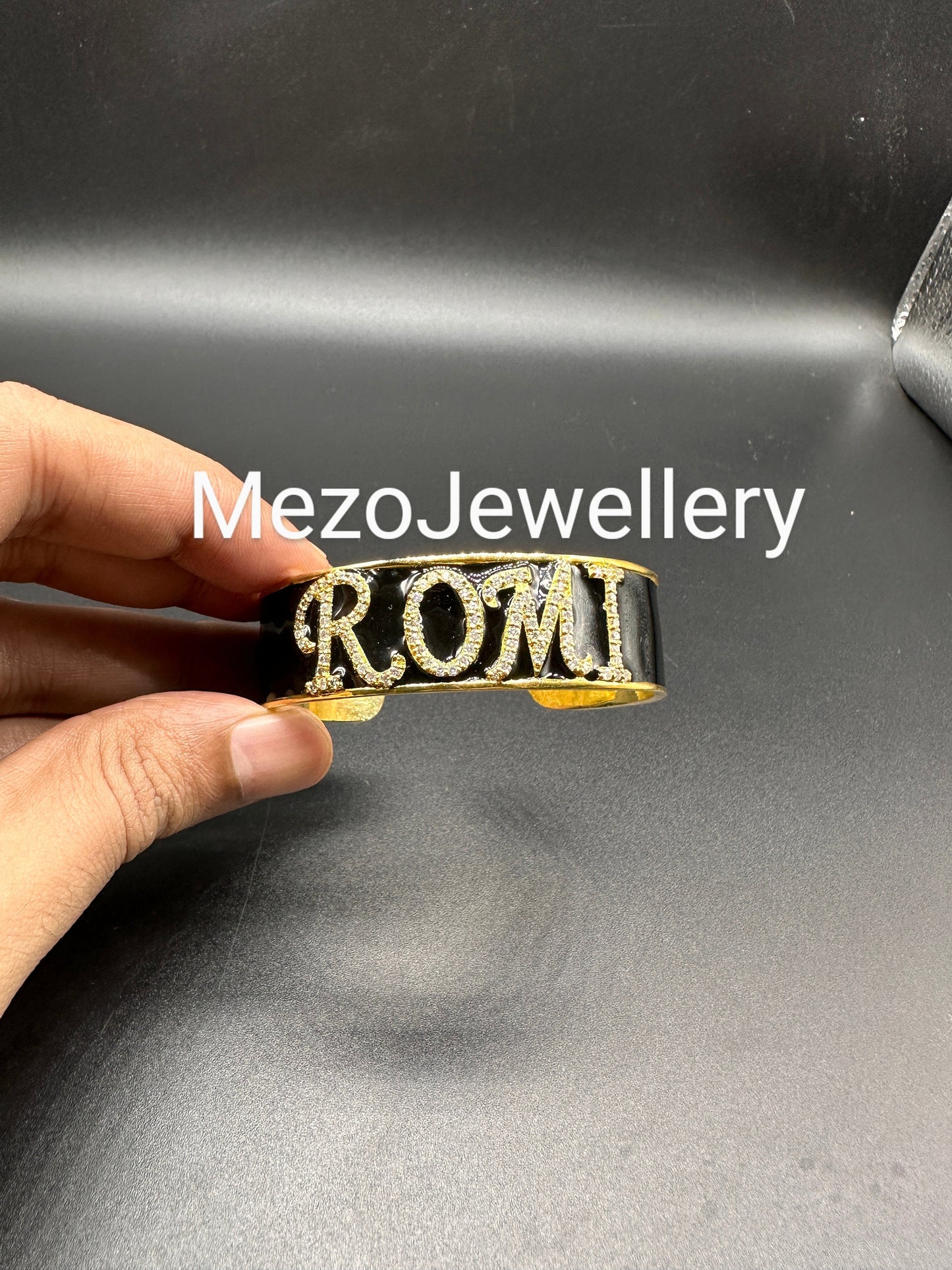 18ct Gold Custom Initial Bracelet, 925 Silver Personalised Enamel Handmade With Names,20mm,Heavy Bangle, Birthday Birthday, Valentines gift