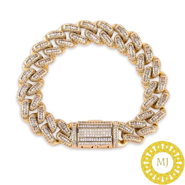 Men's Unique Custom Made Iced Out Baguette Solid 925 Sterling Silver Bracelet , 14 mm Miami square Moissanite diamond Bracelet,icedout