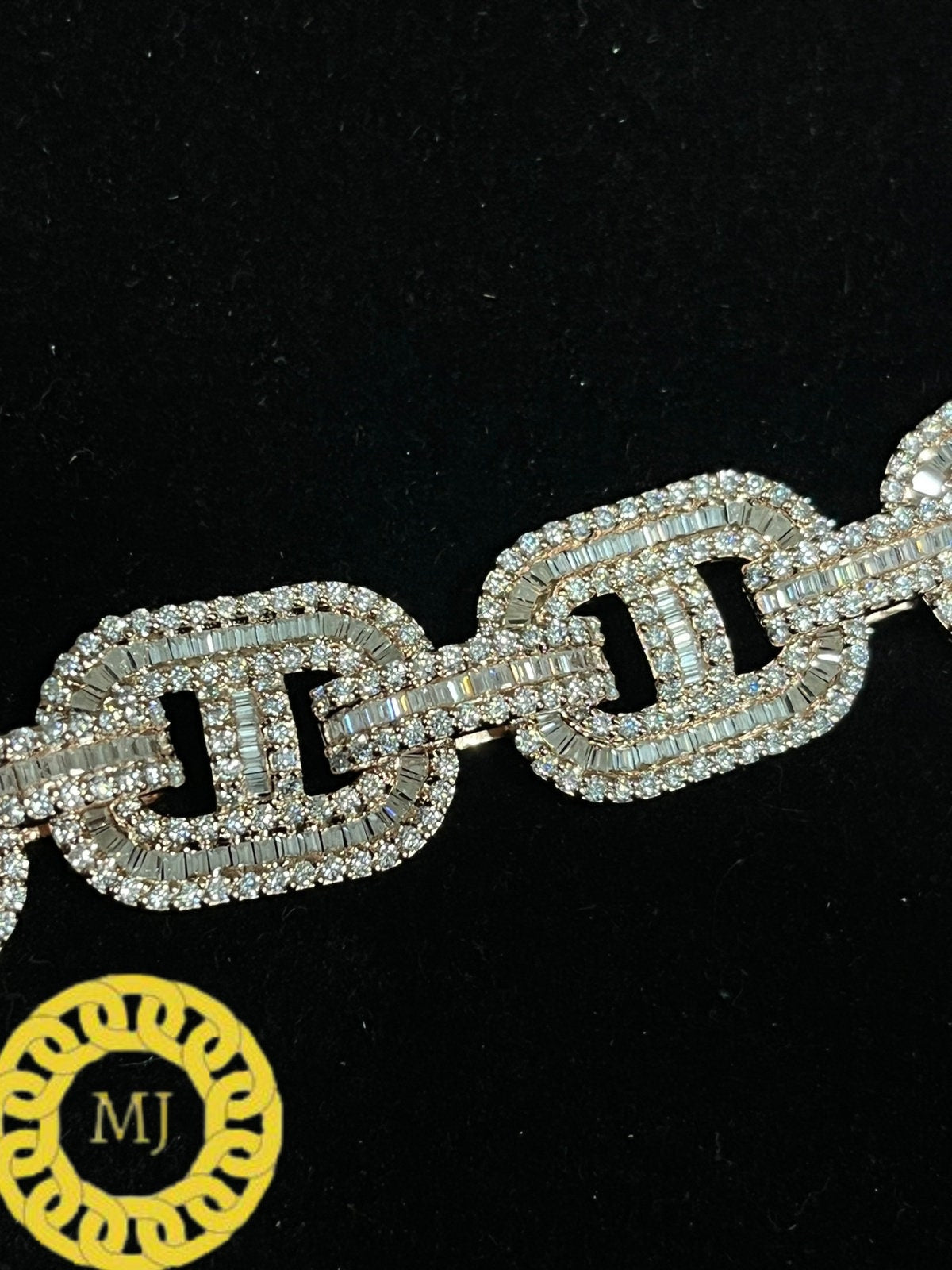 Heavy Solid 925 Sterling Silver VVS1 Baguette Moissanite Diamond Chain-16mm Ice True Baguette Stone mezo Link Chain 14k gold finish