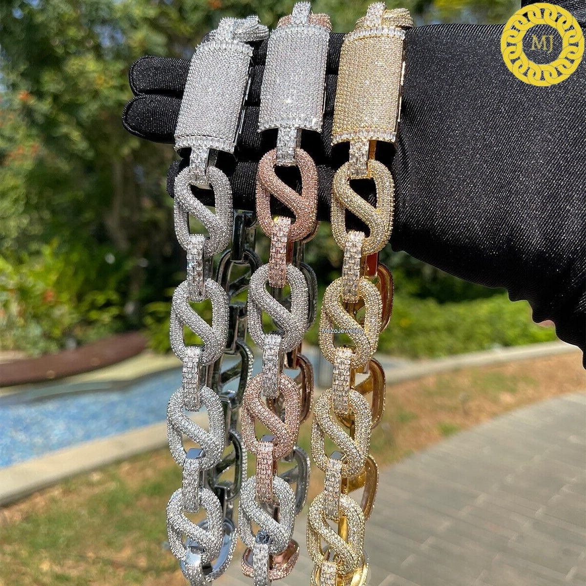 Heavy Solid 925 Sterling Silver Men's VVS1 Moissanite Diamond Studded Cuban Chain,Baguette Icedout Rapper chains,20mm wide,Quality Box Clasp