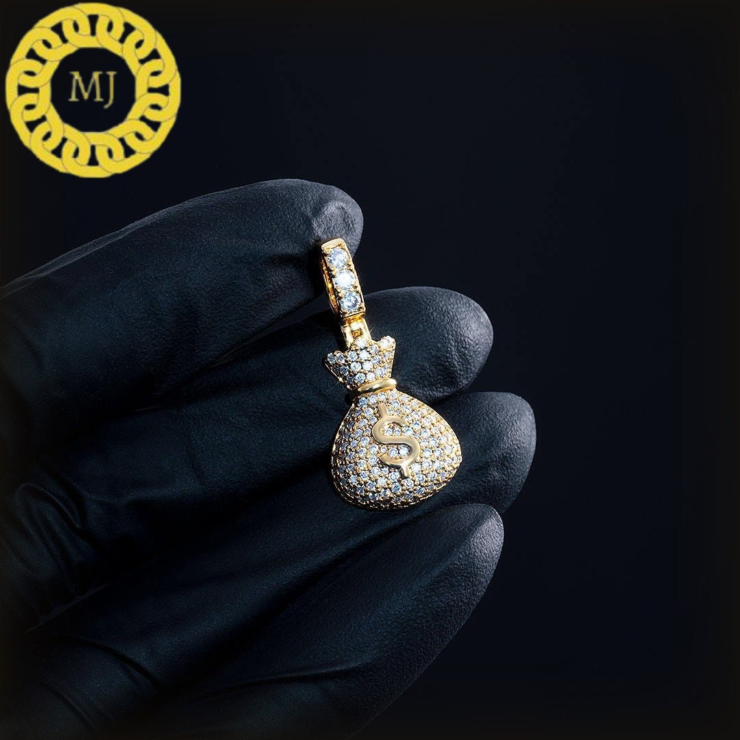 Moneybag Hip Hop Pendant Money Bag Pendant Charm MoneyBag Pendant Iced Money Bag Iced Moneybag Silver Gift Hiphop Moissanite Diamond Pendant