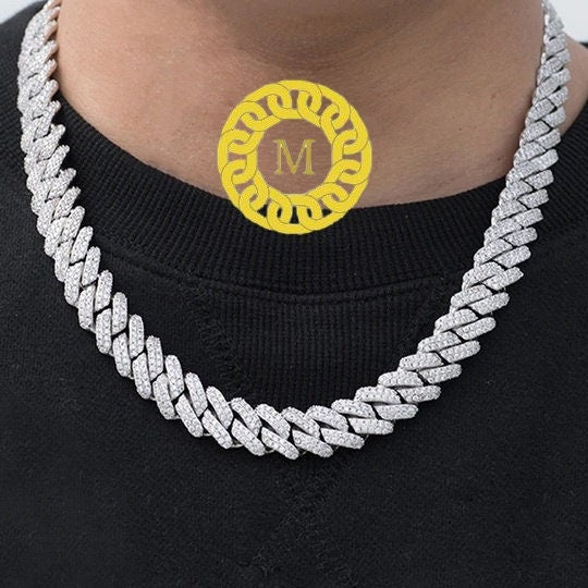 12MM VVS1 Moissanite Diamond Miami Cuban Chain With 14k White Gold Finished In Sterling Silver 925 , 16 - 26'' ,Pass The Diamond Tester