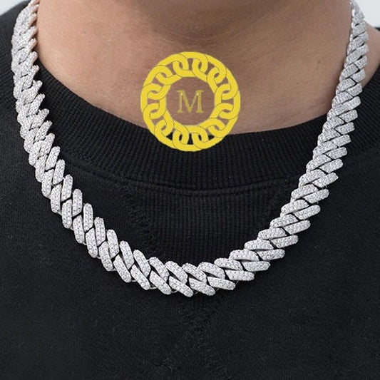 12MM VVS1 Moissanite Diamond Miami Cuban Chain With 14k White Gold Finished In Sterling Silver 925 , 16 - 26'' ,Pass The Diamond Tester