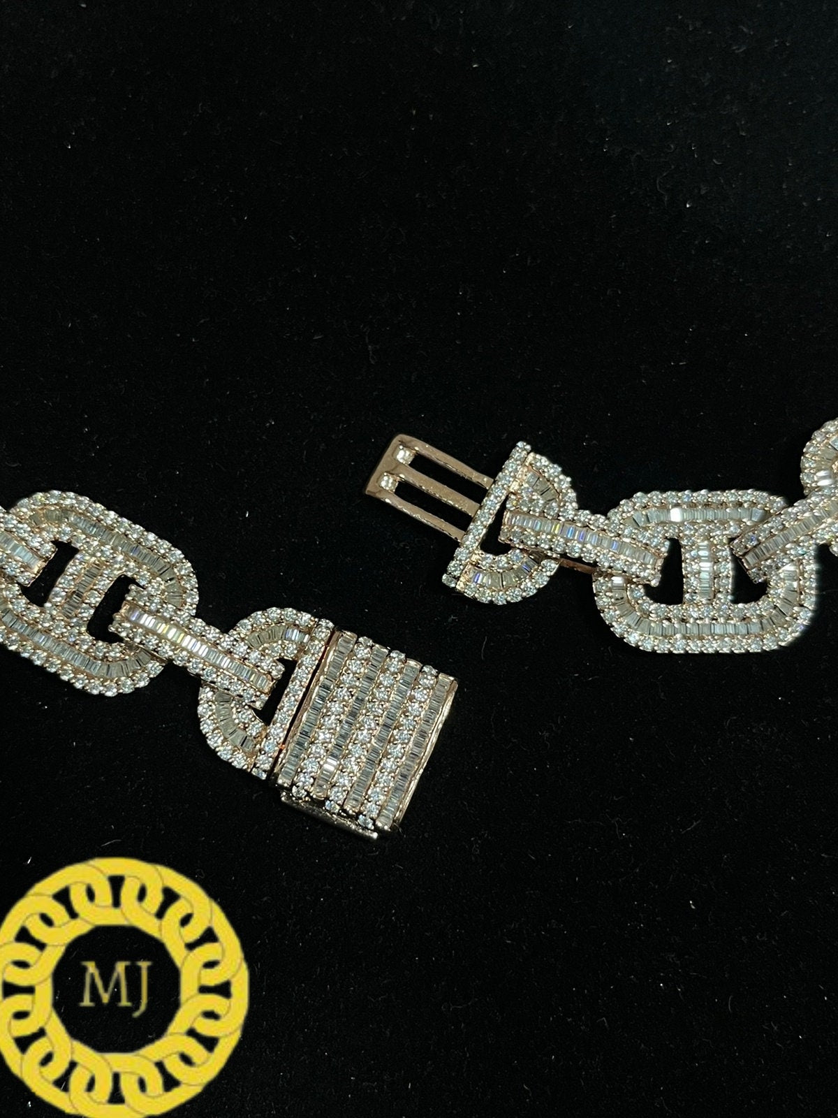 Heavy Solid 925 Sterling Silver VVS1 Baguette Moissanite Diamond Chain-16mm Ice True Baguette Stone  mezo  Link Chain 14k gold finish