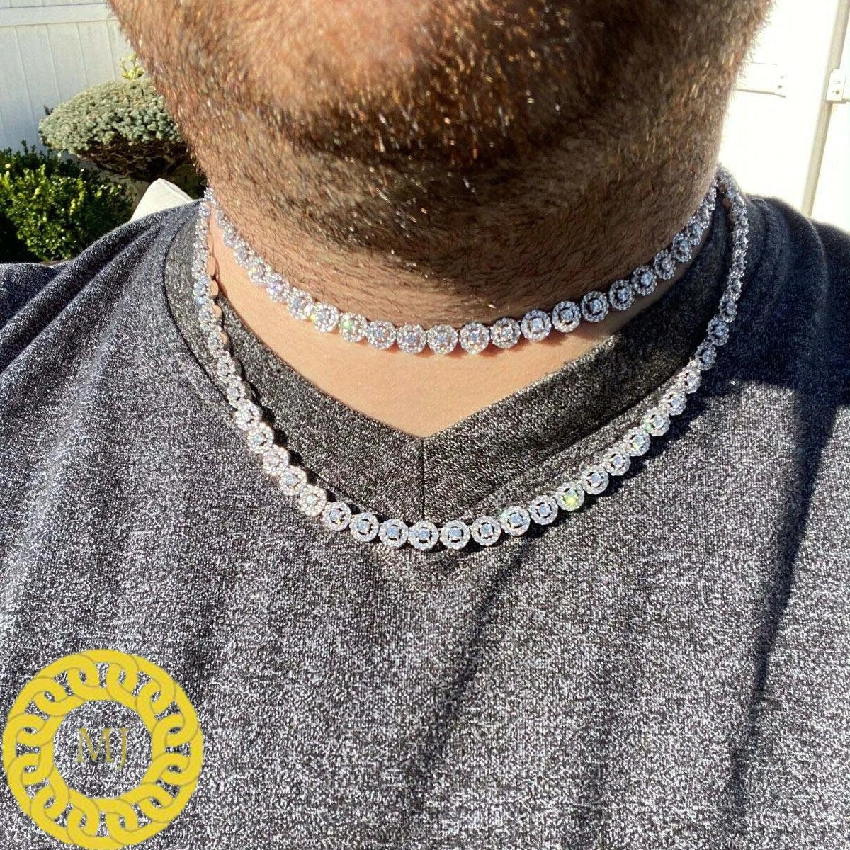 6mm VVS Moissanite Diamond halo Cluster Tennis Chain 925 Sterling Silver D Color Colourless VVS Clarity GRA Certificate Pass Diamond Tester