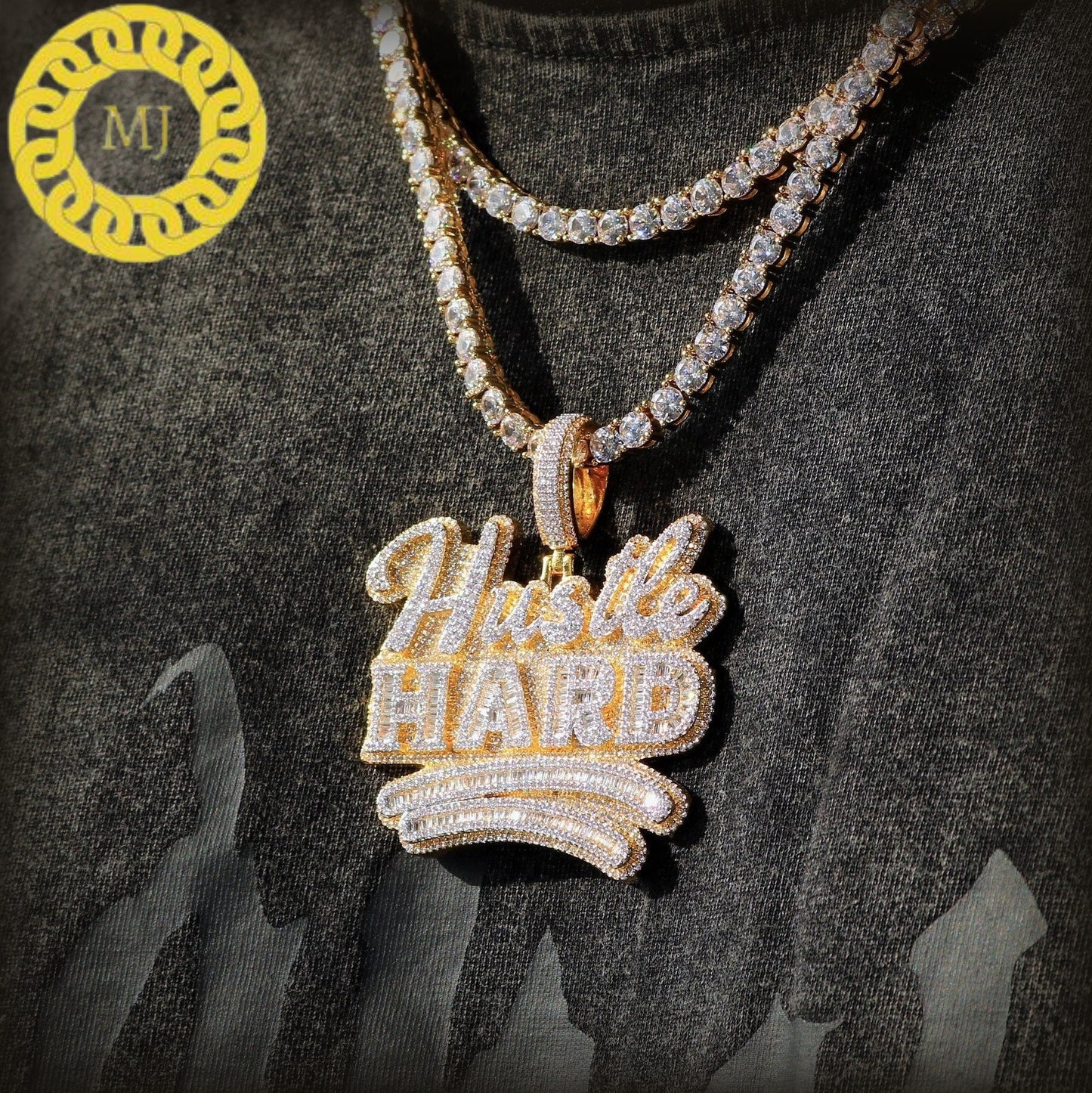 Baguette big hustle hard pendent NEW Hustle Hard Popular Name Pendant ,Iced Out Hip Hop Jewelry,Rap, Rapper, Diamond Covered Free Rope Chain