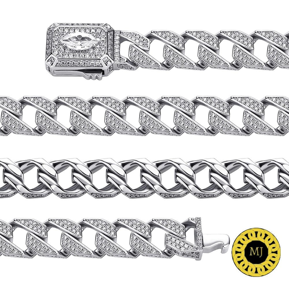 Heavy Solid 925 Sterling Silver Men's VVS1 Moissanite Diamonds Studded Cuban Chain,Icedout Rapper chain,12mm wide,Marquise Quality Box Clasp