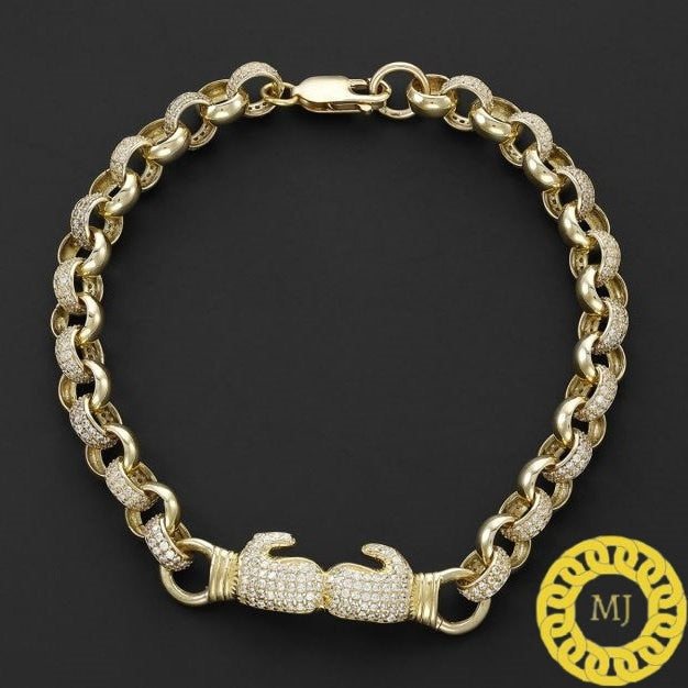Double boxing glove Bracelet | VVS1 Moissanite Diamonds Studded |Rolo Bracelet-8 mm wide 6-9 Inch" | 18k Gold plated Iced Out Bracelet