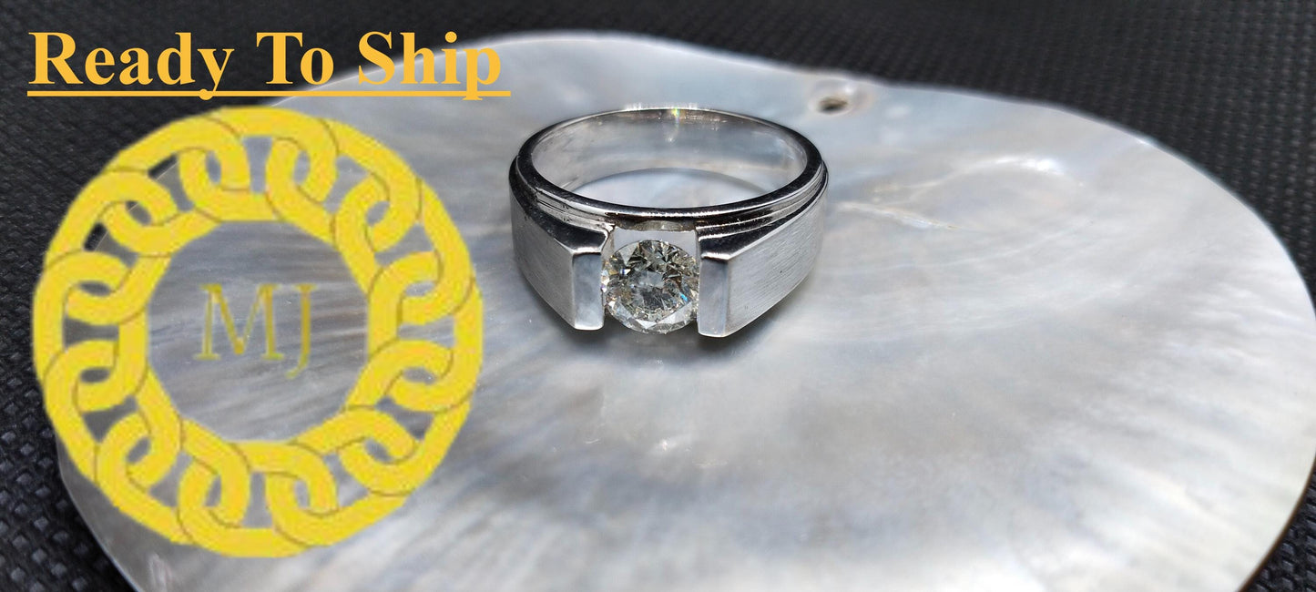 Natural Diamond Men's ring-Round Diamonds-18k Solid Gold-Solitaire diamond men Band-April birthstone ring-Engagement Ring-gents Diamond ring
