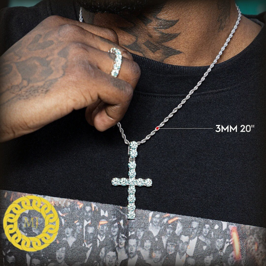 5 MM VVS Moissanite Diamond Cross Pendant,Icedout bling cross Silver Pendant For Men & Women,Charm Pendant,Wedding Pendant, Anniversary gift
