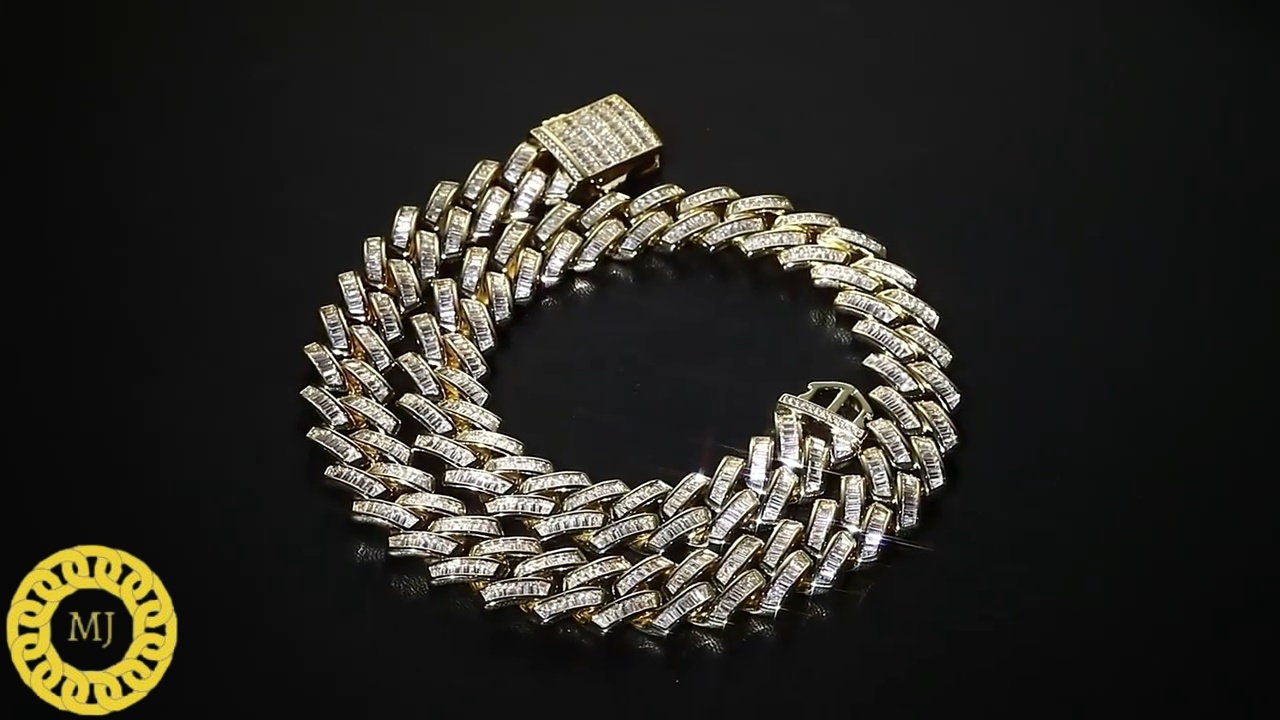 VVS1 Baguette Moissanite Diamonds Pass Tester | Miami Cuban Chain | 18mm 16-28” Fine Quality Box Clasp | HipHop Necklace|HeavyCuban Necklace