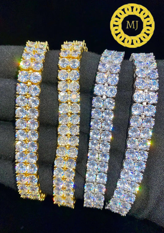 VVS1 Moissanite Diamond double raw Bracelet 925 Silver Hip Hop Men's Prong tennis Bracelet Moissanite Iced out 12MM ,Best Gift For Him & Her