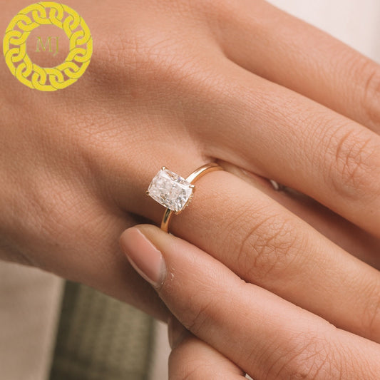 Cushion Cut Moissanite diamond Engagement Ring, Cushion Cut Ring, Sterling Silver & Gold Bridal Ring, Diamond Promise Ring, Anniversary Ring