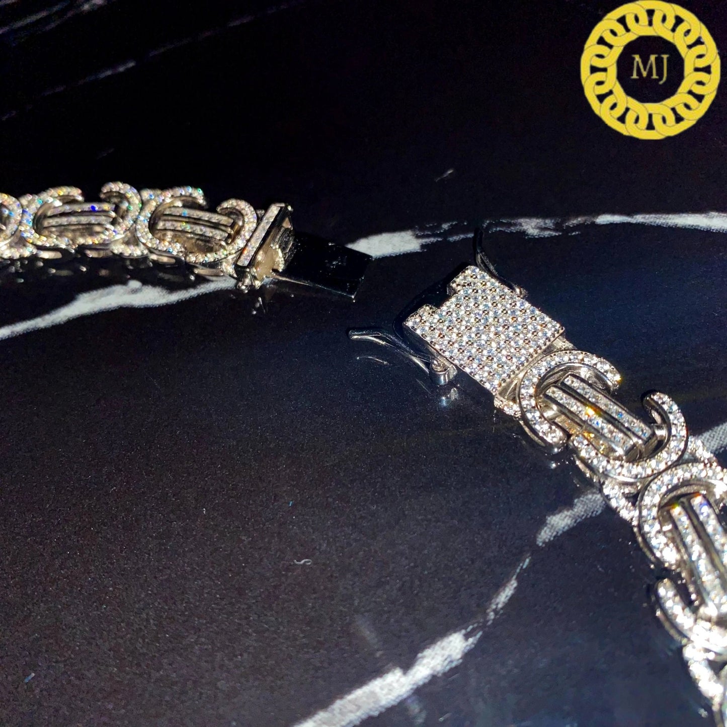 14MM Large Flat Byzantine Chain VVS1 Moissanite With 14k White Gold Finished In Sterling Silver 925 , 16 - 28'' ,Pass The Diamond Tester