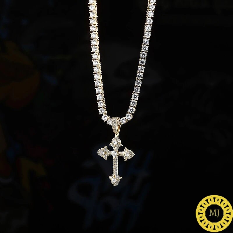 Iced Out Cross Pendant | Moissanite Cross Necklace | Cross necklace for Men | Cross Necklace Women | Cross Pendant and Necklace | Crosses
