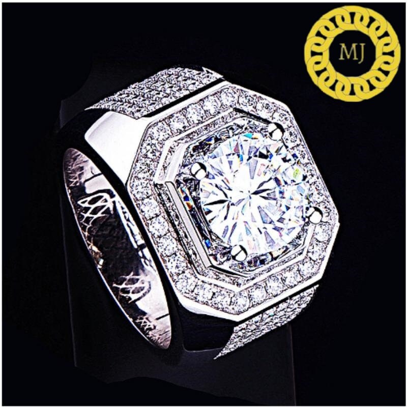 Luxury & Gorgeous Moissanite Ring for Men D Color, Men's Ring，Sterling Silver Engagement ring for Men Men‘s bands, super Icedout ring