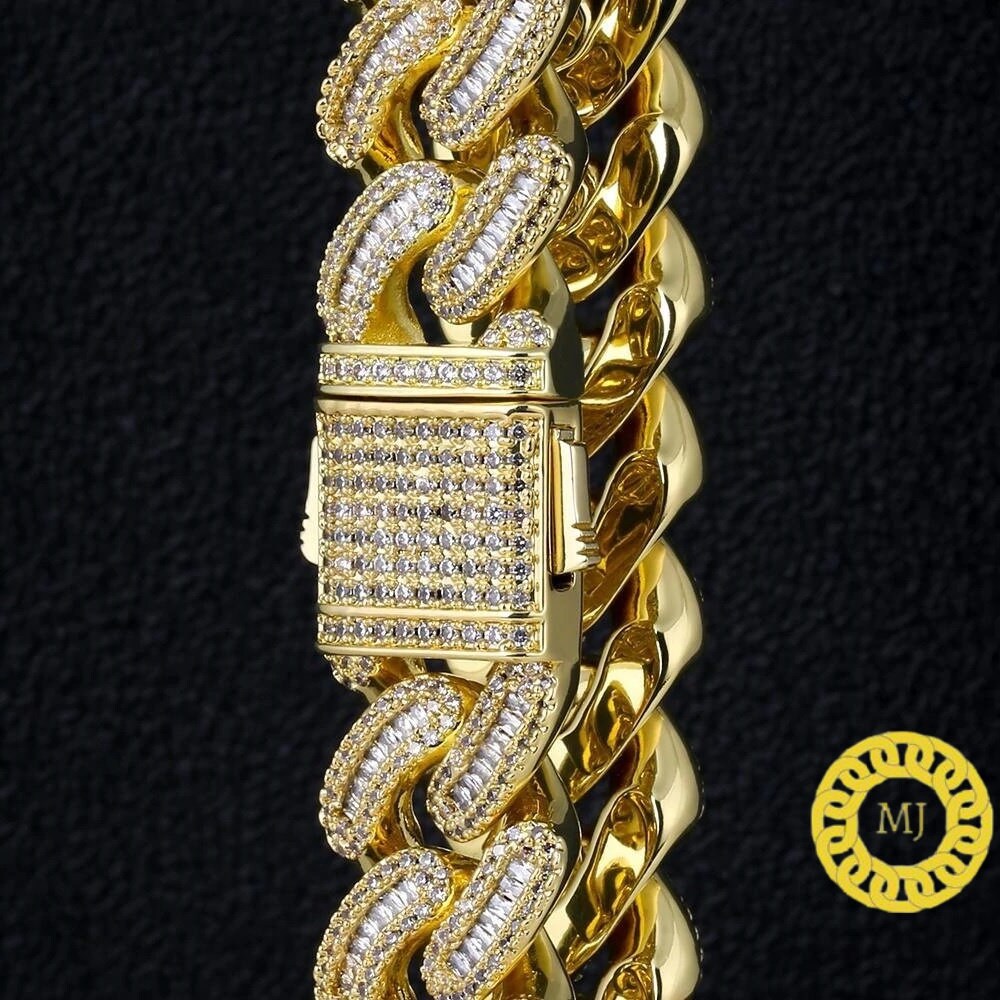 16MM VVS1 Moissanite Icedout baguette cut Cuban Chain With 14k White Gold Finished In Sterling Silver 925, 16 - 26'',Pass The Diamond Tester