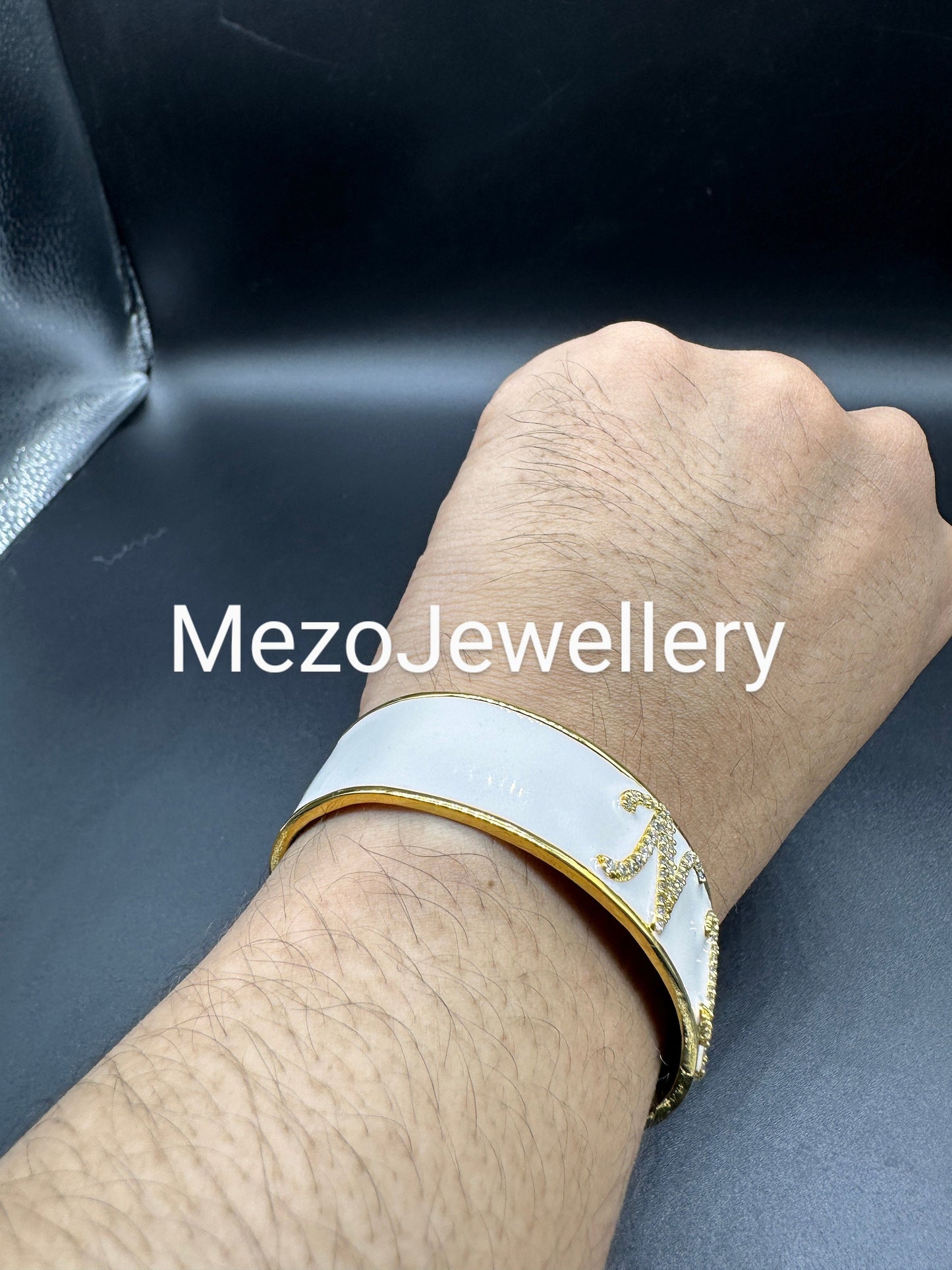 18ct Gold Custom Initial Bracelet, 925 Silver Personalised Enamel Handmade With Names,20mm,Heavy Bangle, Birthday Birthday, Valentines gift