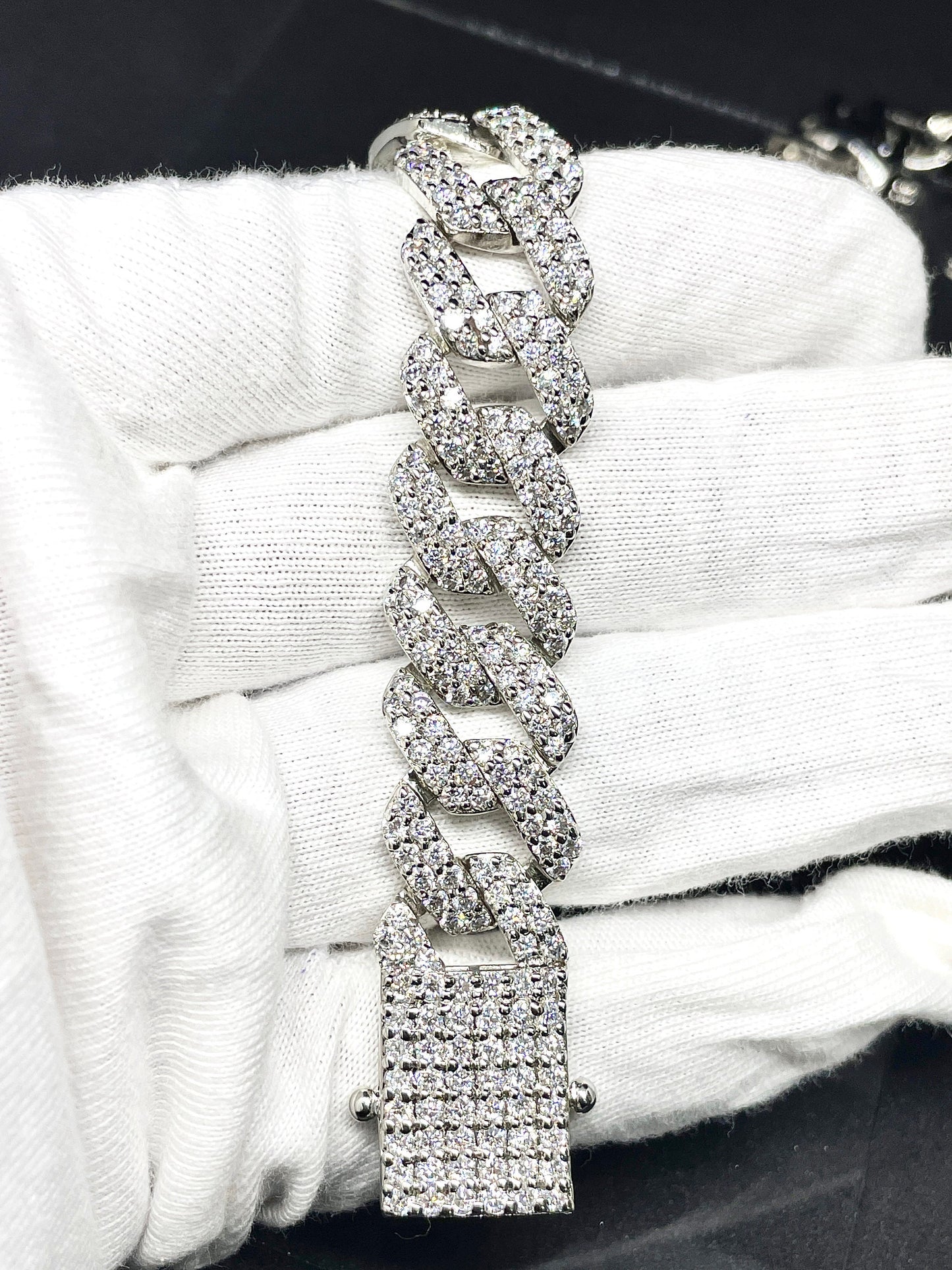 14MM VVS1 Moissanite Diamond Miami Cuban Chain With 14k White Gold Finished In Sterling Silver 925 , 16 - 26'' ,Pass The Diamond Tester