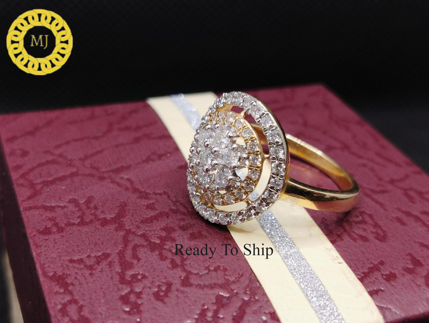 Natural Diamond Cluster ring-Round Diamonds- 14k Solid Gold ring -woman ring-April birthstone ring-Engagement Ring-White Diamond ring